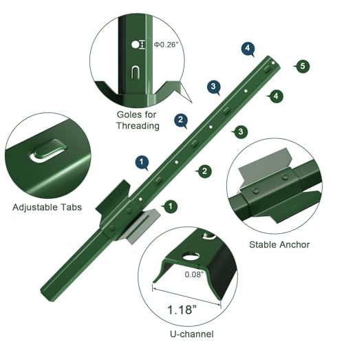 Amagabeli Heavy Duty Metal Fence Posts 4 Feet 10 Pack No Dig Garden U Post Stakes for Wire Fence Temporary Fencing Electric Fence Wire Safety Fence Mesh Fence Garden Fencing T Post for Yard Green - size: 4 Feet Post