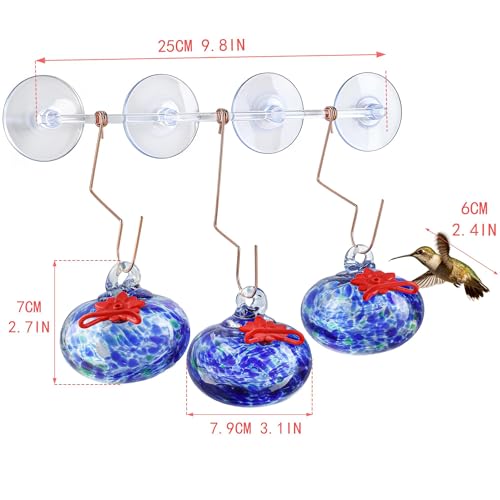 3PCS Window Hummingbird Feeder with Suction Cups(Blue) - color: Blue