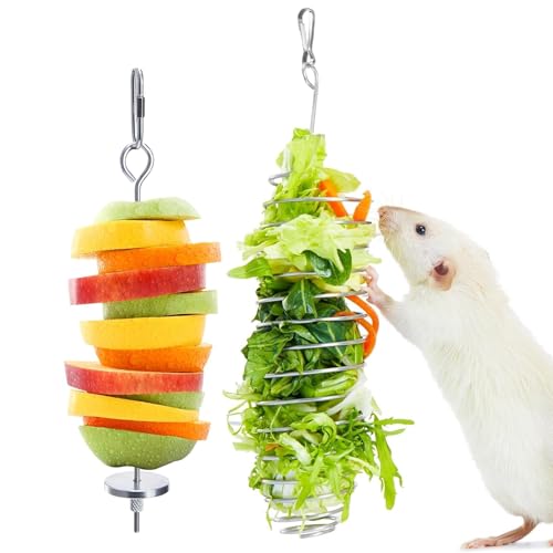 2Pcs Rat Enrichment Toys, 304 Stainless Steel Holder for Fruit Veggie | Fancy Mice Cage Puzzle Toy, Hanging Rodent Slow Feeder to Keep Pets Healthy, Bird Foraging Toy for Parakeet, Dishwasher Safe - color: 2pcs, size: A