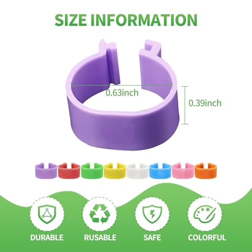 120 PCS Chicken Leg Bands,Chicken Tags for Legs with 8 Color,0.6in Colorful Snap-On Poultry Identification Rings for Chickens,Ducks,Quails,Pigeons - size: 120 PCS
