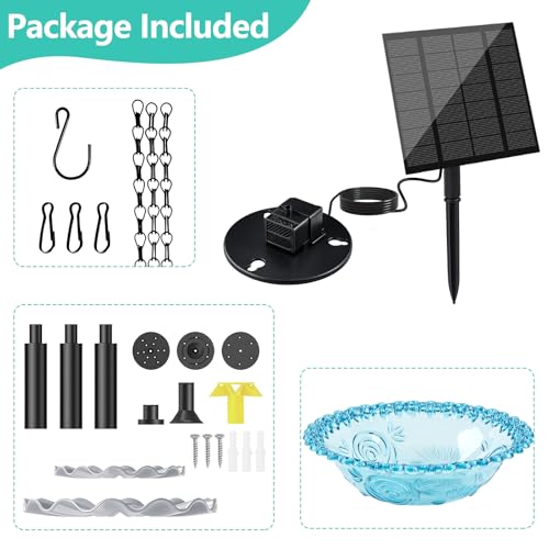 Solar Hanging Bird Bath Fountain, Solar Powered Cascading Water Fountain, Outdoor Hanging Bird Bath with Solar Fountain for Garden, Patio, Backyard