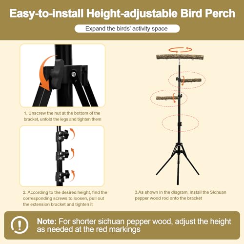 3-Layer 16-63 Inch Height Adjustable Bird Perch Pepper Wood Birds Training Perch Stand Parakeet Perches Indoor and Outdoor Parrot Stands for Small to Medium Bird - size: Three-tier floor stand