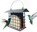 Double Suet Bird All-Metal Divided Feeder Weather-Resistant Solid Roof Top Squirrel Proof for Outdoors Hanging Suet Cake Cage Holder Perch for Outside Garden Yard - style: Double Suet With Roof Top