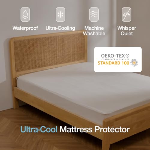Coop Home Goods Ultra-Cool Waterproof Mattress Protector, Queen, Cooling Mattress Protector, Machine Washable Cooling Bed Cover, Whisper Quiet Waterproof Bed Cover, Queen (60x80) - size: Queen, style: Ultra-Cool