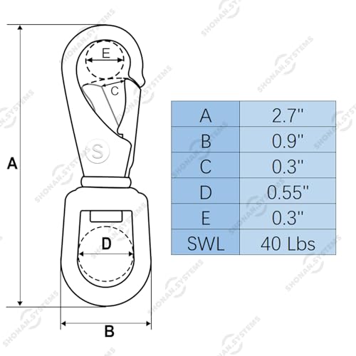 SHONAN 2.7 Inch Swivel Snap Hooks, 5 Pack Small Stainless Steel Spring Clips, Flag Pole Clips, Scuba Diving Clips Spring Hooks for Dog leashes, Keychains, Bird Feeders, Pet Chains
