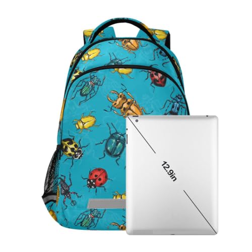 Kids Beetles Bugs Backpack for Boys Girls School Bags | Elementary Middle, Travel Daypack Lightweight Waterproof with Reflective Strip - color: Beetles Bugs