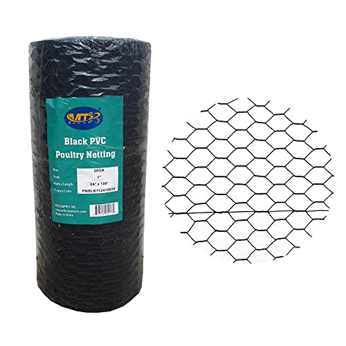 PVC Hexagonal Poultry Netting Chicken Wire 24" x150' x 1" Mesh 20GA Black - size: 24"x150'-1" 20GA