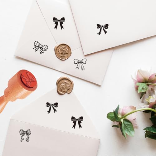 AHANDMAKER 5 Styles Bow Patterns Wooden Rubber Stamp Small Mini Stamp Ribbon Bow Rubber Stamp for DIY Making Scrapbooking Card Stamping Pottery Clay Crafting - style: Bowknot