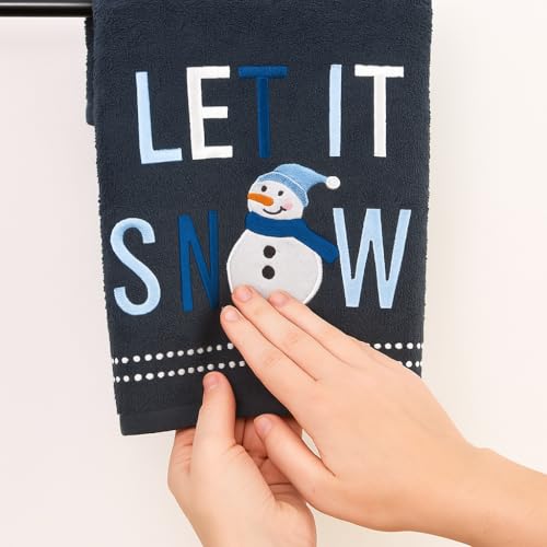 Christmas Bathroom Hand Towels- Set of 2 100% Cotton Dark Gray Winter Embroidered Snowman Let it Snow Design- 16 x 25 Festive Bath & Kitchen Decor - color: Let It Snowman