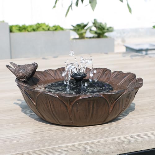 Solar Bird Bath Fountain,Sunflower with Resting Bird,Solar Powered with 3 Nozzles,Outdoor Garden Bird Bath,Solar Water Fountain for Bird Bath,Hummingbird Bird Bath for Outdoor