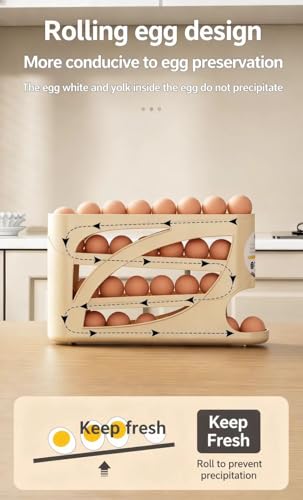 4-Tier Egg Dispenser for Refrigerator, Gravity Auto-Rolling Design, Holds 30 Eggs, Space-Saving Easy-Access Fridge Organizer Rack