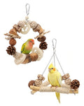 Hypeety Bird Swing for Cage Sisal-Wrapped Wooden Perch with Chew Toys | Natural wood, stable triangle design, easy to hang, with round swing, balance training toy, for lovebird/conure/quaker, 2pcs