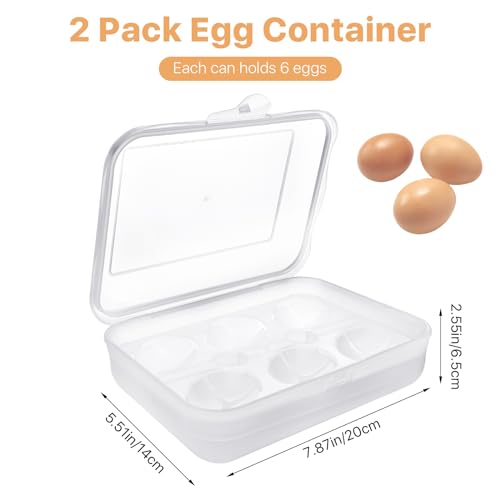 6 Grid Egg Container, Plastic Egg Carrier for Camping Picnic Travel-2Pcs | Shockproof & Portable Egg Tray Storage Box, Kitchen Crisper Egg Holder for Outdoor, Clear White