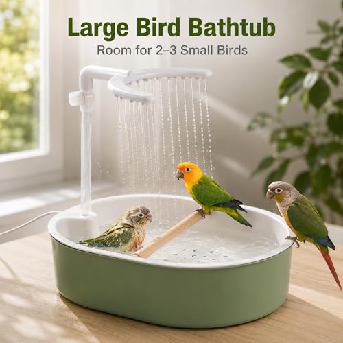 Automatic Bird Bath Shower, Adjustable Shower for Pet Birds | 12.44" x 9.8", Wooden Perch, Portable, for Cockatiel Budgie Conure Indoor Cage