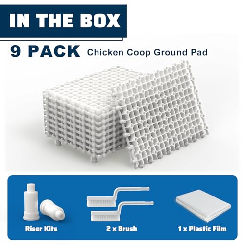 Chicken Coop Ground Pads, 9 Pack Chicken Coop Walking Pads Raise Above Ground Avoid Water and Moisture,Plastic Chicken Coop Mats Fits for Chicken Active or Eating Area,Chicken Coop Accessories