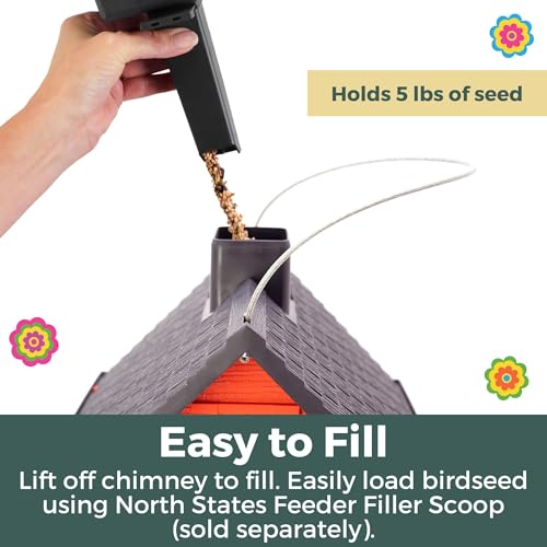 North States Village Collection - Fiesta Red Cottage Bird Feeder: Hanging Bird Feeder for Outdoors, Holds 5 Pounds of Seed - color: Fiesta Red