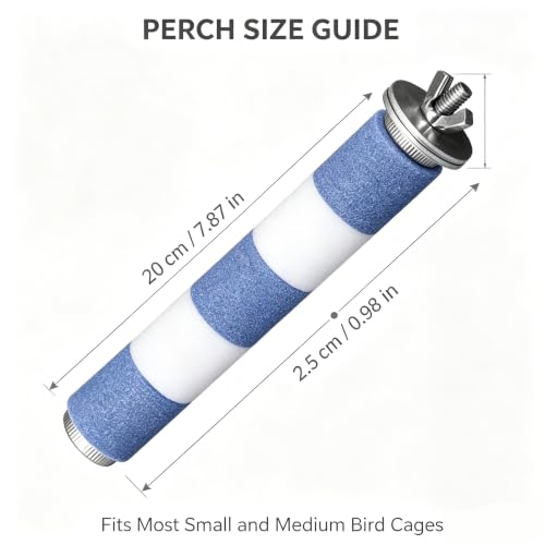 Bird Perch for Cage, 7.9” x 1” Rough-Surfaced Grinding Stone – Durable Beak & Claw Trimming Accessory for Parakeets, Cockatiels, Conures, Lovebirds and Other Parrots, Non-Toxic Bird Cage Accessory