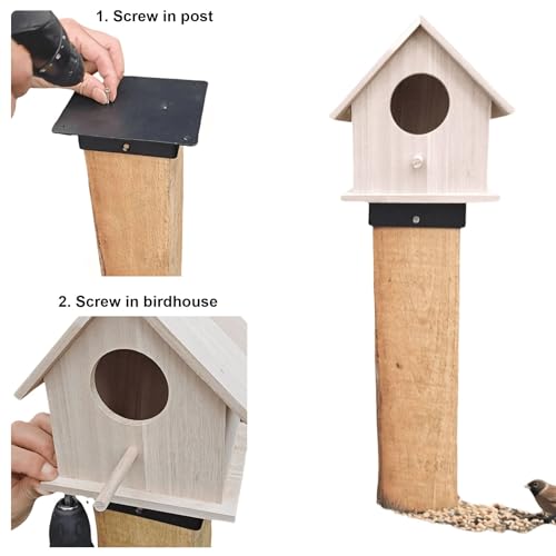1 Pack Birdhouse Mounting Bracket for 4x4 Wood Post, Black, Metal Flange Holder for Owl Box, Bird Feeder, Mailbox