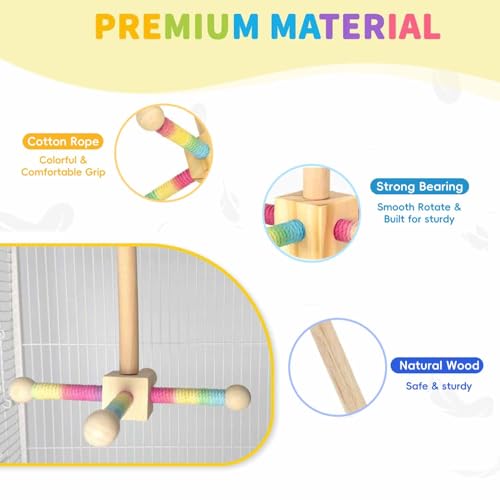 Birds Toy, 360° Interactive Rotating Bird Perch, Wooden Rotating Stand Toy, Bird Cage Accessories for Small & Medium Parrots, Parakeets, Cockatiels, Lovebirds, Budgies - color: Brown