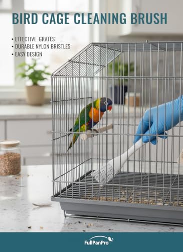 2Pcs X Clearance Bird Cage Cleaner with Scientific Handle, Durable PP+Stainless Steel Nylon Pet Brush for Easy Efficient Cleaning Parrot Cage Perch Toy Nest Accessories