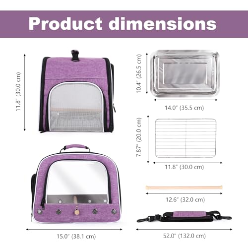 Bird Carrier Bag for Small to Large Bird, Portable Travel Carrier Cage with Standing Perches Metal Tray and Grate (Purple, Large Carrier) - color: Purple