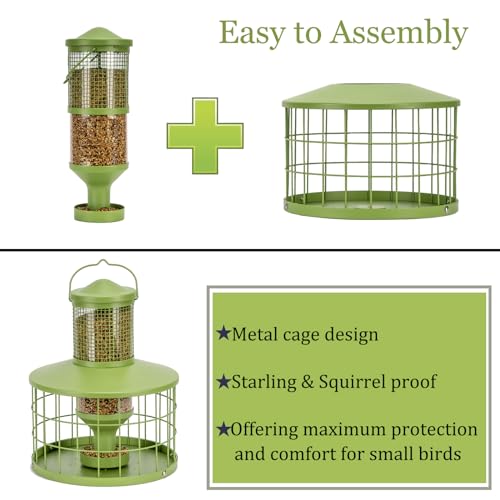 Caged Bird Feeders Squirrel-Proof, Metal, 2.8Lbs Capacity-Cage Tube Seed Feeders with Tray, Hanging Wild Bird Feeders, Attract Birds,Detachable Cleaning, Starling Proof Wild Bird Feeder（Green） - color: Green