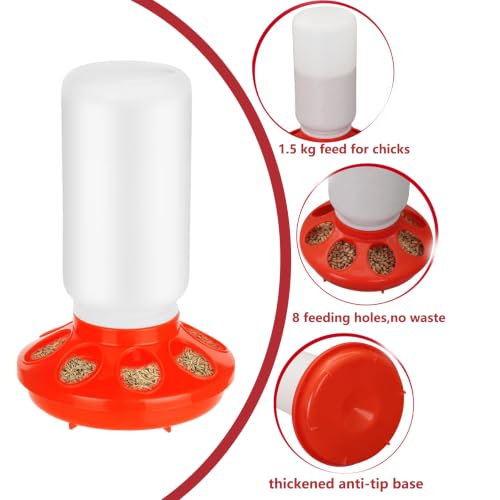 Chick Feeder and Waterer Set 0.3Gal Baby Chicken Feeder and Waterer Start Kit No Waste Automatic Chicken Feeding and Drinking Brooder Set for Baby Chicks, Duckling,Quail, Birds, Small Poultry
