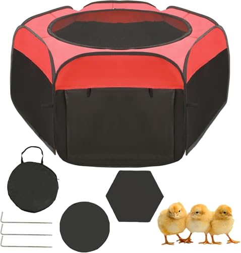 Chicken Brooder Box for Chick Starter Kit - 2026 Upgrade Double Door Chicks Brooder Pen/Chickens Playpen/Chick Tent Baby Chickens Supplies Up to 15 Baby Chicks,Duck,Quail - color: red 2