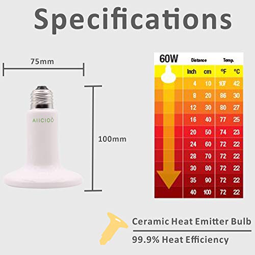 Aiicioo Reptile Heat Lamp Bulb -60W Ceramic Heat Emitter No Harm No Light Infrared Heater Lamp for Chicken Coop Lizard Aquarium Snake Outside Dogs Brooder 110V,White - color: ['White'], size: ['60W']