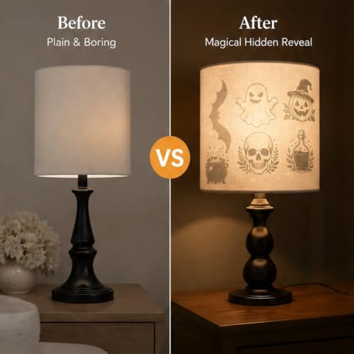 Lampshade Decals, Spooky Halloween Rub On Transfers 3-Pack | Halloween PVC sheets at 5.91 x 11.81 in, Comes with scraper for easy dry application on seasonal interior displays - color: Spooky Halloween 3-Pack