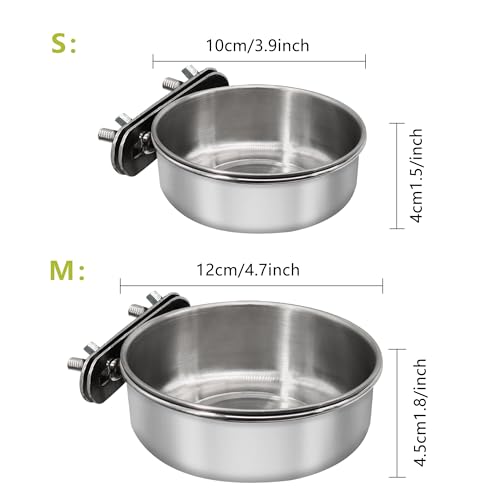 Small+Medium Bird Feeding Dish Cups,Parrot Food Bowl Cage with Clamp Holder Stainless Steel,Birdcage Coop Water Feeder for Cockatiel Parakeet Macaw Finches Lovebirds Small Animals (1 Pack, S+M) - color: 1 Pack, size: Small+Medium