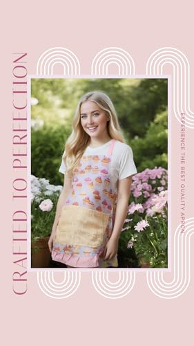Lovely Flower Pattern Retro Aprons With Large Pockets for Women Girls Cooking Kitchen Bakery Mother's Gift - color: Cute Cake