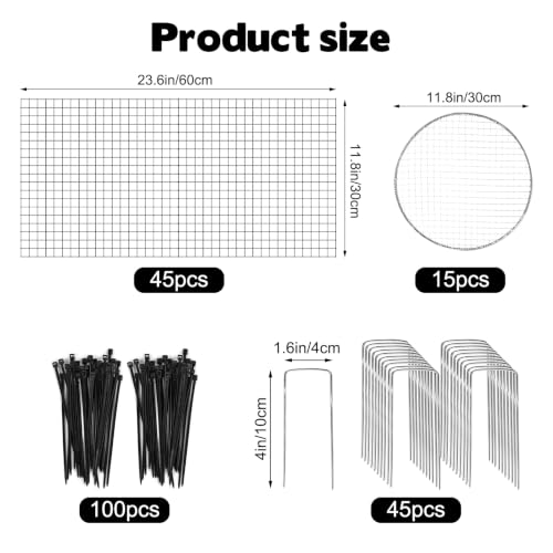 45 Pcs Large Wire Plant Protector from Animals, 15 Pack 24" H X 12" Dia Metal Plant Cage Chicken Wire Cloche with Ground Stakes and Nylon Tie to Keep Animals Out, Garden Protection Bunny Barricade - size: 15 Pack 24'' x 12''