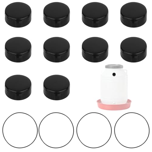 Poultry Fountain Renewal Waterer Parts, Compatible with Miller PPF3 PPF5 PPF7 10 Plastic Replacement Cap 4 O-Ring Chicken Poultry Feeder Fountain Renewal Parts Kit 3/5/7 Gallon