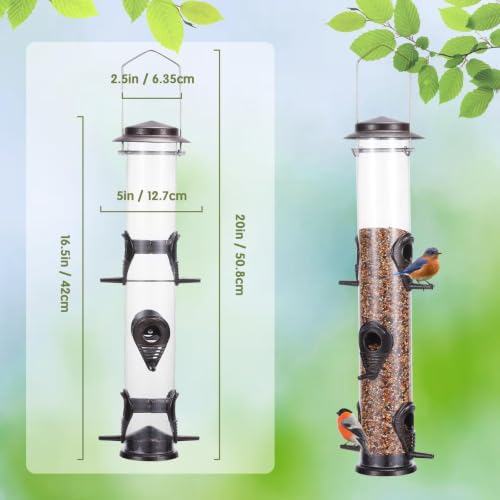 1PK Metal Wild Bird Feeder,Squirrel Proof Bird Feeders for Outside,Hanging 6 Port Tube Bird Feeder Transparent Finch Bird Feeder for Attracting Birds in Your Lawn, Garden, Balcony – Coffee - color: Coffee
