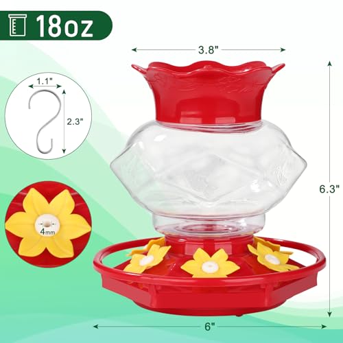 Fchstaer Plastic Hummingbird Feeders for Outdoors Hanging,1 Pack 18OZ Diamond Humming Bird Feeders with 6 Feeding Ports & Perch, Built-in Ant Moat, Gifts for Women, Durable Outside Garden Decor - color: Transparent-1PC