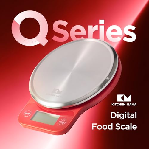Kitchen Mama Q-Series Digital Food Scale, Red | 13.2 lb / 6000g Capacity, 1g Precision, Tare Function, Stainless Steel Platform, LCD Display - color: Red