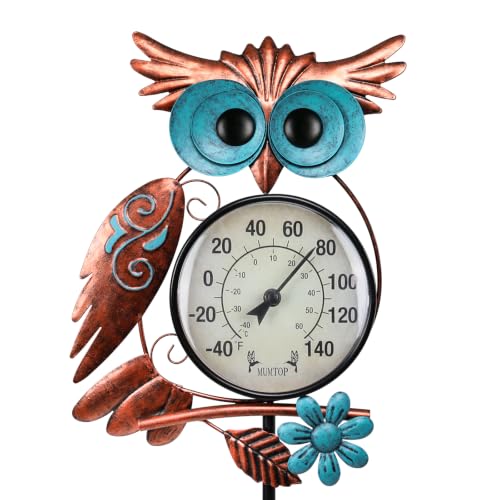 Outdoor Thermometer, Owl Outside Decor for Patio, Yard and Garden | No Battery Needed, Waterproof, Indoor and Outdoor, Easy to Read, Gifts Idea - color: Bronze