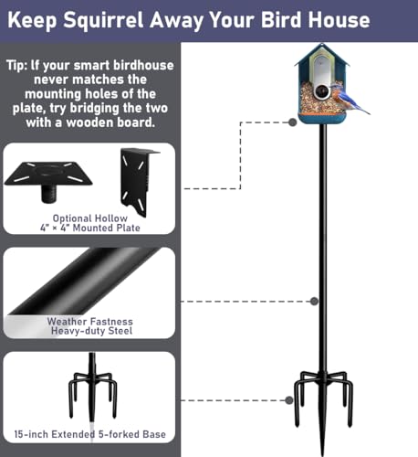 75 Inch Smart Bird Feeder Pole with 5-Prong Base, Adjustable Bird House Pole Mount Kit for Outdoors, Heavy Duty Feeder Stand for Wild Birds Watching, Black - size: 75 INCH