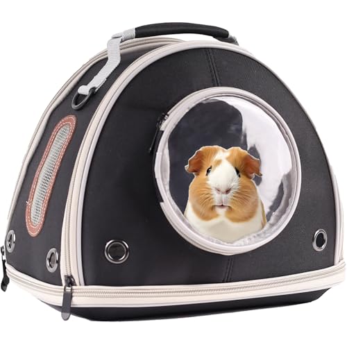 Guinea Pig Travel Carrier Cage, Portable Carry Bag for Two (2) Pigs, Reptile Bearded Dragon Lizard Carrier Bag for Small Animals Hamster Hedgehog Bird Bunny Kitten (Black, Typical Oxford)