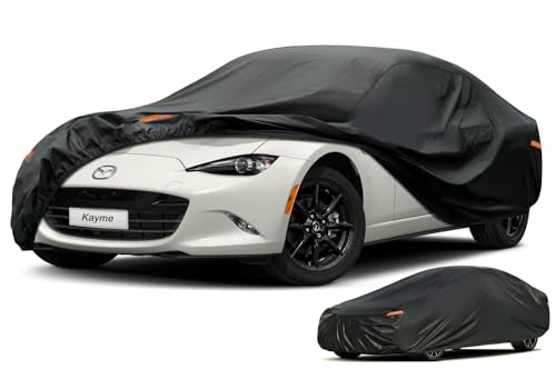 Kayme Sports Car Cover Waterproof All Weather - See Size Chart - Size C1 | Accurate Fit, Heavy Duty for Automobiles, Outdoor Sun Rain Snow UV Protection. Soft Cotton, Driver Door Zipper, Storage Bag - color: PE-Black, size: 1 C1 Fit Sports/Small Car-Lengt