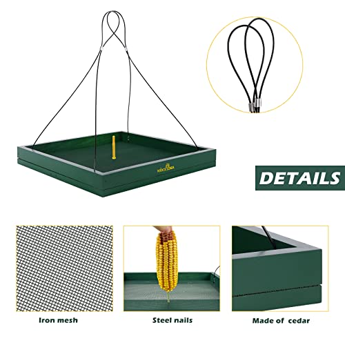 Bird Feeder Hanging Tray, Bird Feeders for Outdoors, Wooden Seed Tray Platform Mesh Seed Platform for Garden Yard Outside Decoration Attracting for Wild Birds (Green-1pk) - color: Green