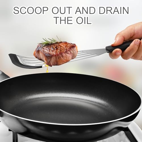 2pcs Fish Turner Spatulas, Silicone-Tip Slotted Nonstick Heat Resistant Metal Stainless Steel Fish Flipper Spatula for Kitchen Egg Pancake Omelette Cooking