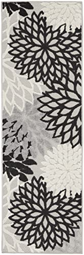 Nourison Home Aloha 6' Runner Black White Fabric Tropical Area Rug (6' Runner) - color: Black White, size: 2' x 6' (Runner)