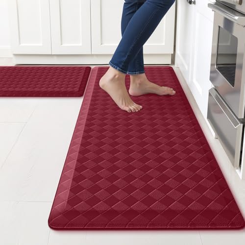 TranquilRelax 4/5 Inch Cushioned Anti Fatigue Kitchen Mats for Floor, Burgundy - color: Burgundy, size: 2-Piece | 28"+47" | Extra Thick