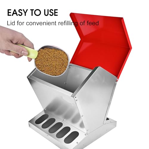 shengyi 11.5-55lbs Galvanized Chicken Feeder - Rat Proof Poultry Feeder with Lid Weatherproof Outdoor Coop Food Dispenser (25lbs 11.75x11.75x15.75in) - size: 25lbs 11.75x11.75x15.75in