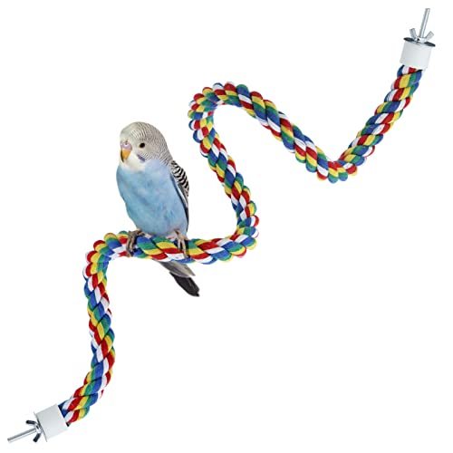 Mygeromon Bird Rope Perches Cage Climbing Accessories (31.5inch Metal nut) | for Parakeet, Parrot, Cockatiels, Budgie, Colorful