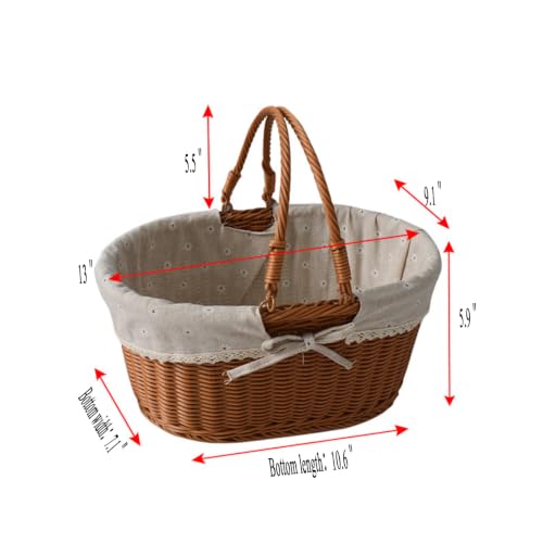 Chicken Egg Basket with Handle，Egg basket for gathering fresh eggs | Rustic woven egg basket with floral liner, holds 60-80 eggs, ideal for countertop display, collecting, or orchard harvesting