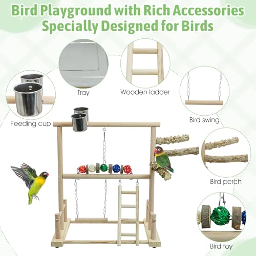 kathson Bird Play Stand Parrot Perch Stand Natural Wood Bird Playground Playstand for Cockatiel Conures Parakeet Parrots Budgie Lovebird Finch Small Birds