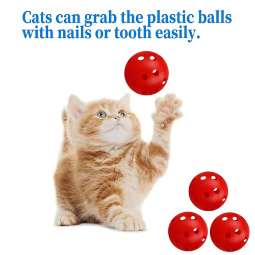 12Pcs Cat Ball Toy, Low Noise No Bells Holey Plastic Cat Balls, Funny Interactive Cats Toys for Indoor Cats, Firm Toy Balls for Kitten Puppy Ferret Bird (1.65", Red) - color: Red, 12/Pack